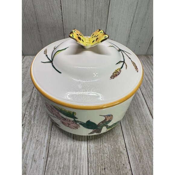 Vintage The Haldon Group Trinket Dish Covered Butterfly Top Handle 1983 Japan - Picture 1 of 10